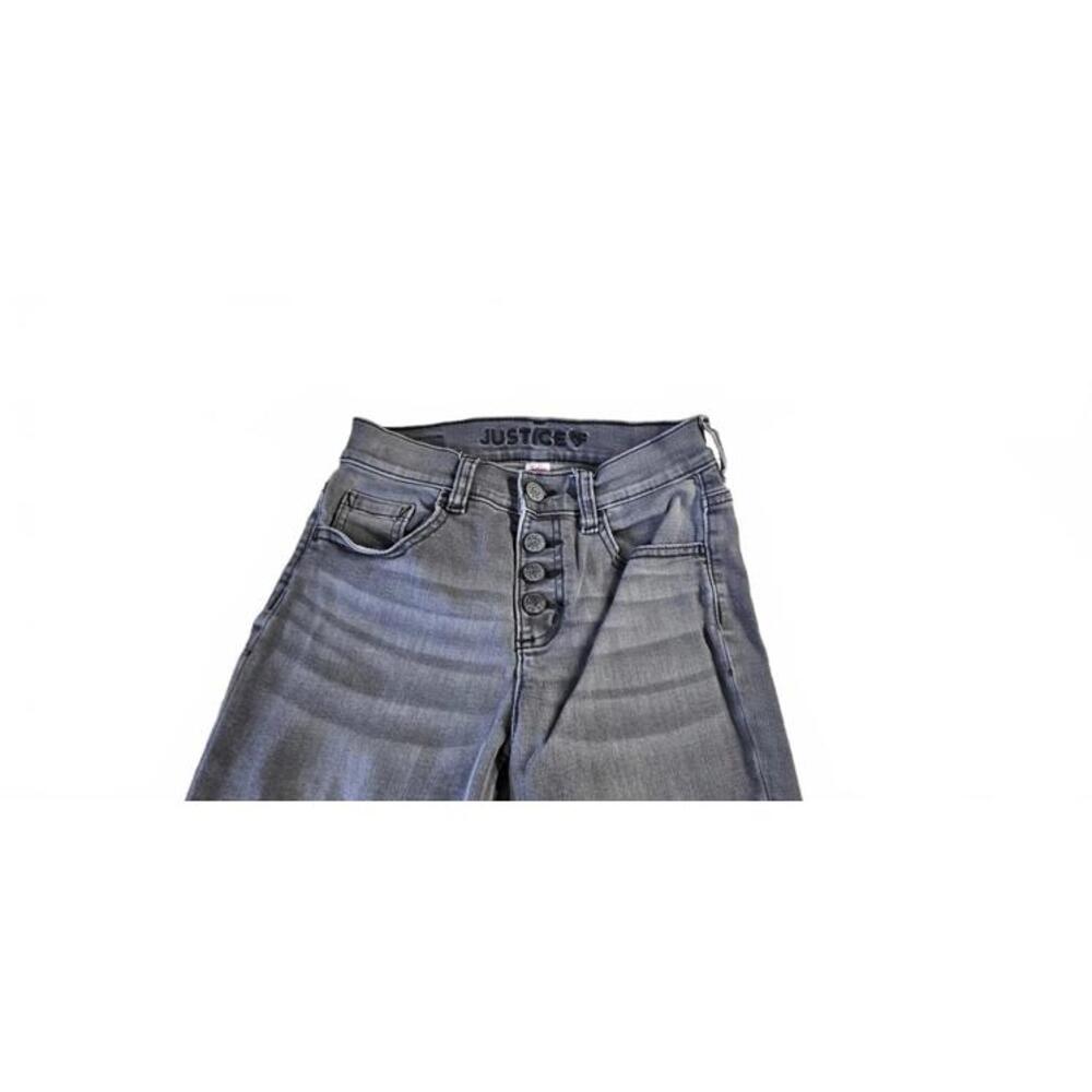 Justice Girls' Size 14 Gray Distressed Straight Leg Jeans with Button Fly
